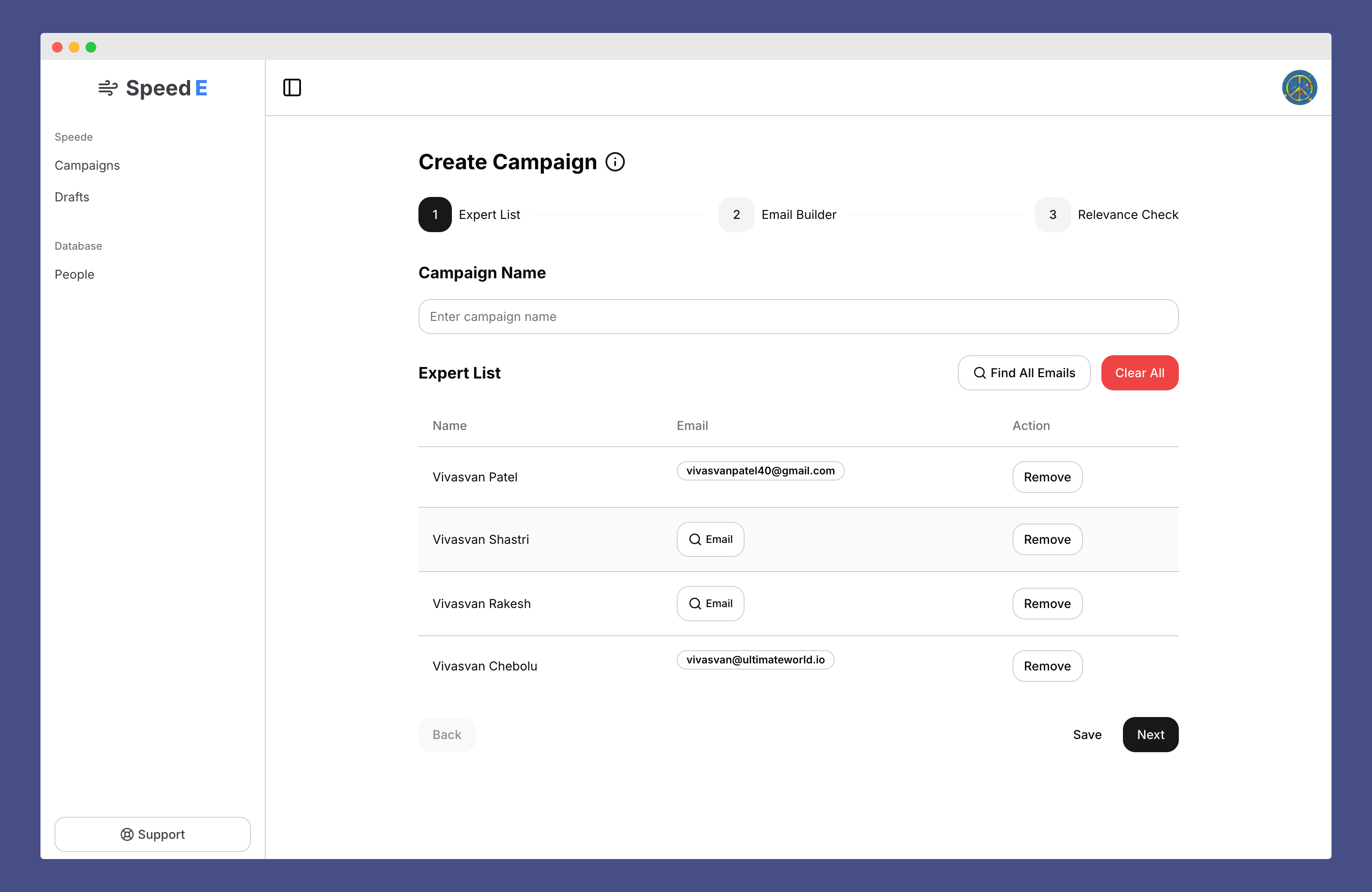 Screenshot of Speede Interface